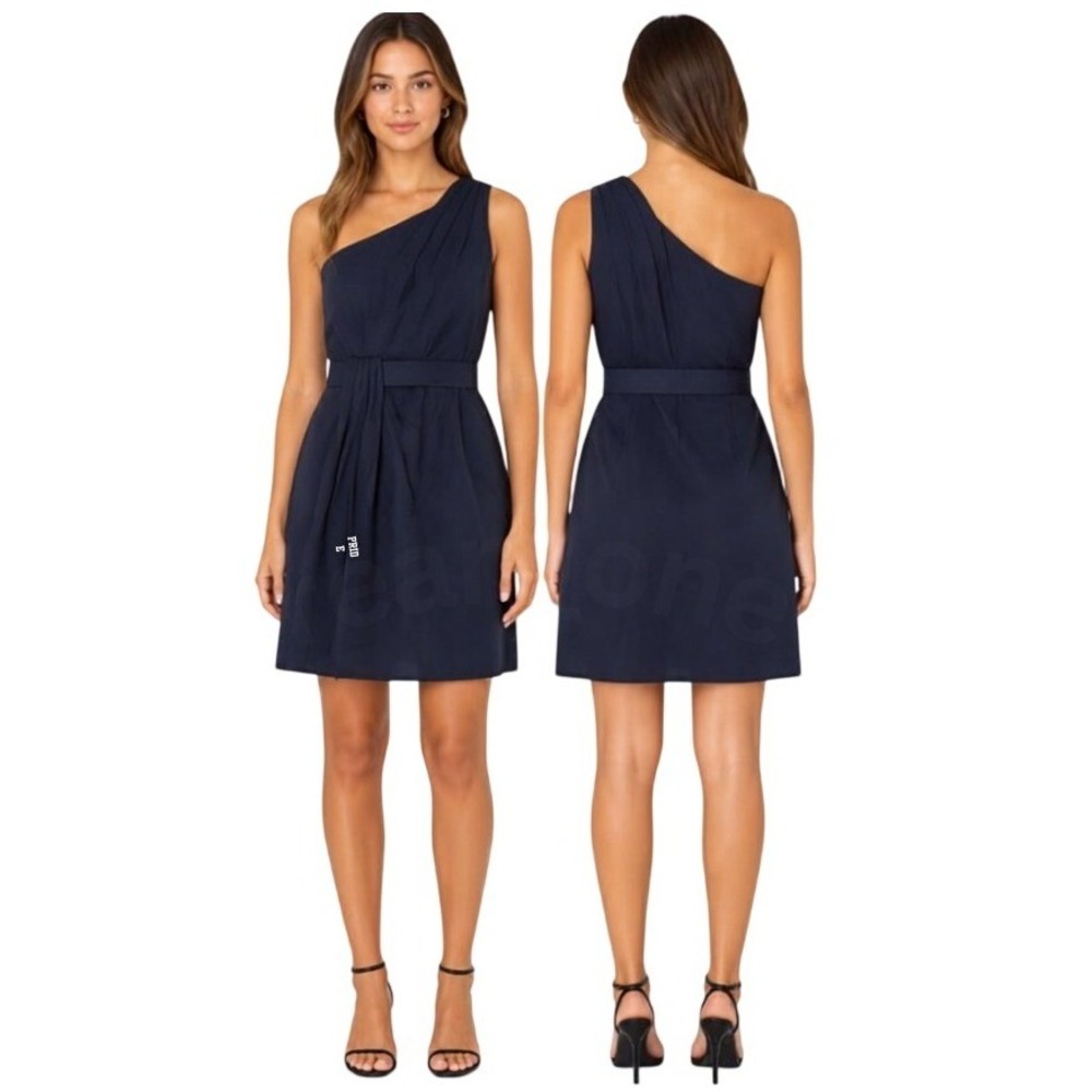 WHITE by Vera Wang Midnight Pleated Waist Tie One Shoulder Cocktail Dress Sz 12 - Picture 1 of 16